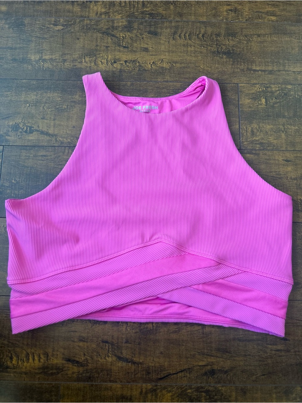Joe Fresh Hot Pink Ribbed High-Neck Crop Top